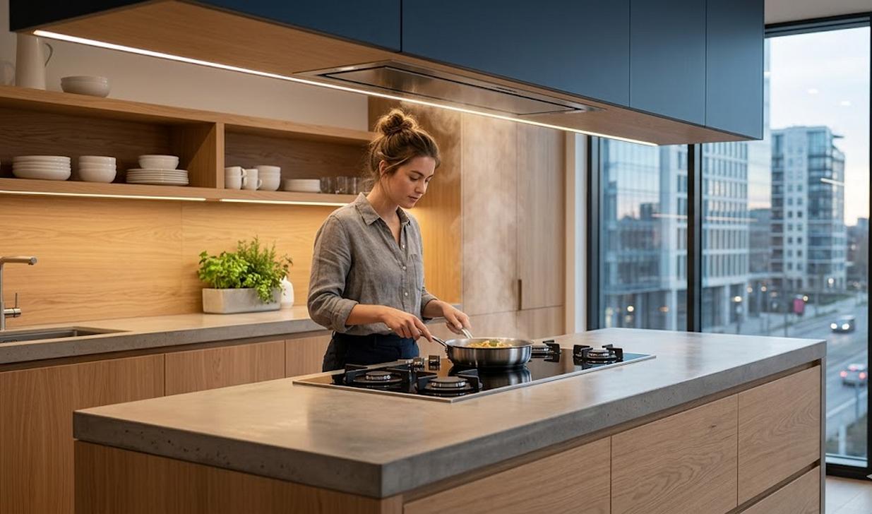 Hotte intégrée à la plaque